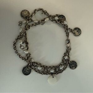 Vintage American Eagle Outfitters Silver-Tone & Pearl Multistrand Charm Bracelet